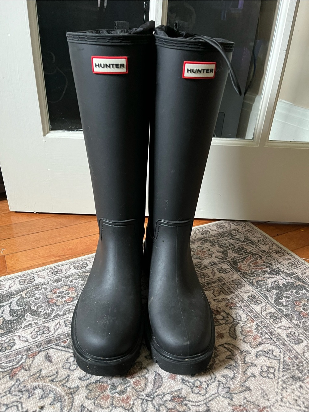Hunter Black Tall Rain Boots- lug style